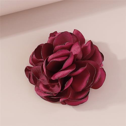Image of Handmade Satin Fabric Rose Flower Extra Large Big Brooches Lapel Pins for Women Elegant Vintage Big Camellia Flower Brooch Pin for Women Girls Wedding Part Dance Dress Suit Clothes Accessories Jewelry Gifts