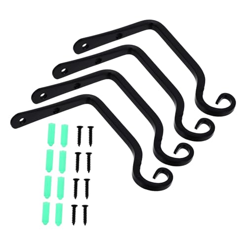 LIFKOME 4個 黒アイアン壁掛けプラントフック 鉢植え吊り下げ用ランタン掛けブラケット 多用途ガーデン装飾耐久性