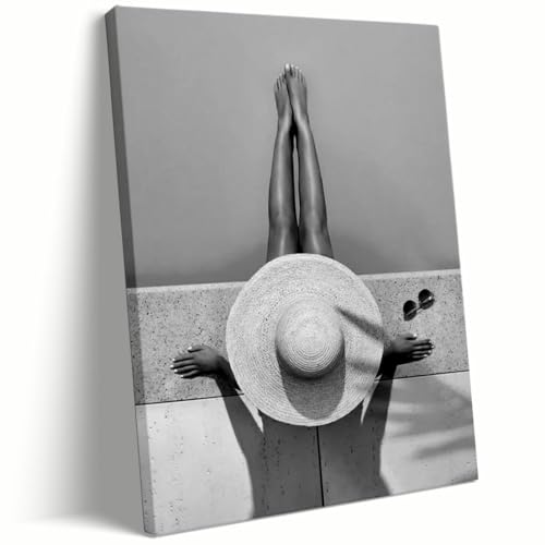 Woman in Swimming Pool Poster Black and White Wall Art