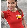 Personalised Spain Badge Womens T Shirt Name and Number Tee Spanish Football Top España Nation, XL, Red #3