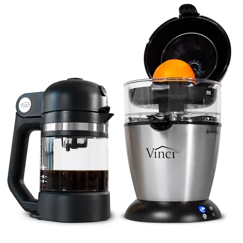 Image of Vinci Breakfast Beverage Bundle: Hands-Free Electric Citrus Juicer & Micro Cafe K-Cup Brewer – Automatic Orange Squeezer Machine Plus Compact Single Serve Coffee Maker perfect for Coffee & Juice