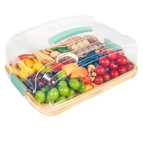 Yuhtech Portable Charcuterie Board with Lid Handle for Meat Snack Travel, Bamboo Cheeseboard Gift Set for Parties Guests Picnics