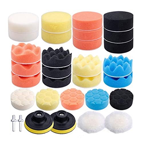 31 PCS Polishing Pads Set,3inch/80mm Car Polishing Sponge Buffing Pads With M10 Drill Adapter Kit Cleaning Brush for Auto Polisher, Sanding, Waxing