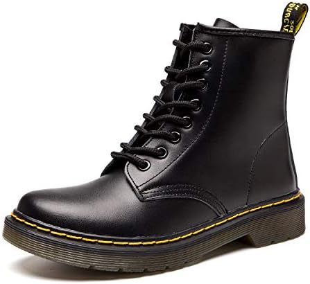 Resonda Women Fashion Leather Ankle Bootie Casual lace up Short Combat Boots for Winter,Black,US 11