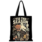 Tis The Season Halloween Canve Tote Bag Spooky Halloween Reusable Canva Bag