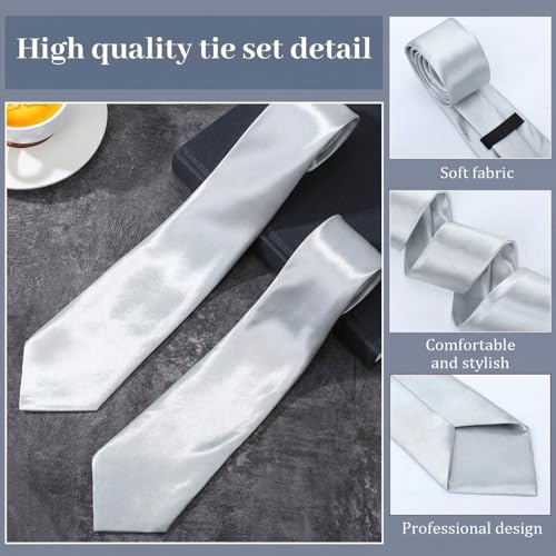 Image of Syhood 6 /12 /24 Pcs Men Ties Set Solid Satin Pure Color Business Formal Necktie Tie 57 inch for Men Occasion Wedding