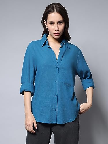 Image of High Star Women's Classic Oversized Spread Collar Long Sleeves Cotton Casual Shirt