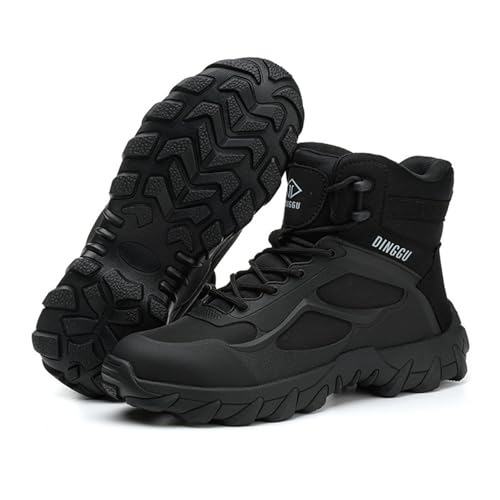 LMUIPMAA Botas para Hombre con Punta de Acero Ligera Cómodas Botas de Seguridad Industriales para Construcción Zapatos de Trabajo y Utilidad Botas Altas Indestructibles,Negro,42 EU
