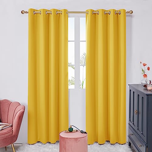 Deconovo Yellow Curtains For Living Room, Blackout Drapes, Soundproof Window Curtain Panels, Grommet Top (Mellow Yellow, 52X84 Inch, Set Of 2) #TOP7
