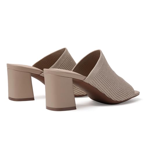 Image of Tilocow Knit Heeled Sandals for Women Square Open Toe Heeled Mules Chunky Block Low Heel Slip On Slides