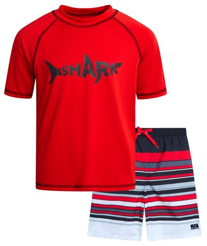 Big Chill Boys Rash Guard Set - 2 Piece UPF 50+ Quick Dry Sun Protection Swim Shirt and Swimming Trunks (Sizes: 4-14)