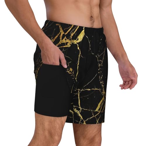 Bañador de playa transpirable para hombre ligero con estampado de mármol negro 6