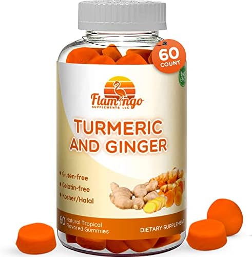 Turmeric Curcumin & Ginger Chewable Gummies for Adults and Children.Vegan Friendly, Kosher & Halal, Gluten Free, Non GMO. 60 Count