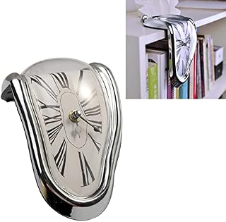 MOVKZACV Melting Clock, Table Shelf Desk Fashion Clock Salvador Dali Melting Distorted Wall Clock Quartz Clock for Decorative, Funny Melting Wall Clock (Silver)