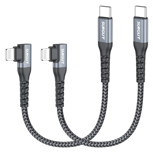 SUNGUY 6 inch Right Angle USB C to Lightning Cable [2Pack], MFi Certified 90 Degree Type C to Lightning, Charger Cord Fast Charging Braided for iPhone 14/13/12/11 Pro Max Mini X XS XR Plus SE