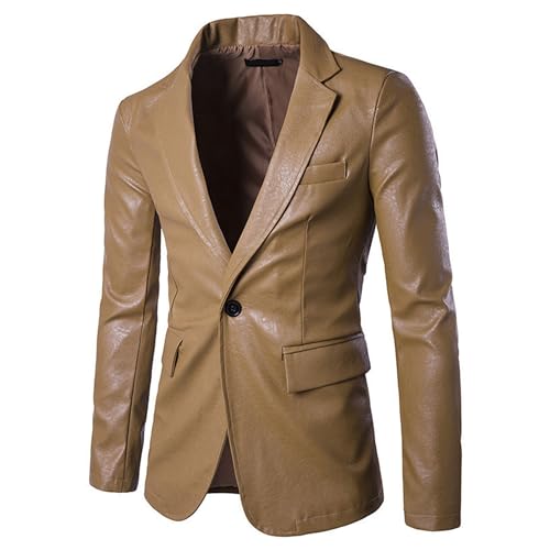 Veste de Sport PU Homme Costume Blazer Slim Couleur Unie Ajustée