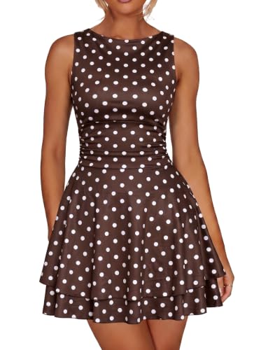 Image of Kaximil Women's Ruffle Hem Boat Neck Mini Dress Sleeveless Ruched Corset Short Party Dresses