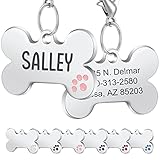 Natiform Personalized Engraving Pet ID Tags, Bone Paw Print Dog ID Tag, with 4 Lines of Custom Engraved ID, Pet Name Tags Personalized with Durable Engraving(Pink)