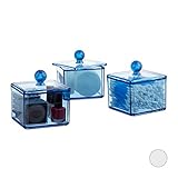 Aufbewahrung: Praktischer Wattestäbchen Spender mit Deckel und rundem Knauf - Blaue Variante der Dosen