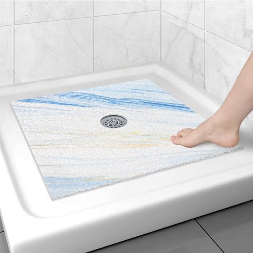 Image of Square Shower Mat Non Slip: 24x24 Inch Shower mats for Inside Shower with Drain Hole in Middle, Super Soft PVC Loofah Massage Shower Floor Mat, Anti Slip Shower Stall Mat, Quick Drying