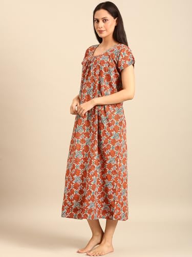 Image of Rupa Jon Aishwarya Women Full Length Printed Nighty in Premium Cotton Blend Fabric, Night Dress, Maxi Nighty for Comfortable Everyday Wear, Free Size