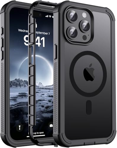 jaroco Magnetic for iPhone 15 Pro Case, [Compatible with MagSafe][Military Grade Drop Protection][Heavy Duty Protection][Non-Slip][Shockproof] 2-Layer Durable Bumper Phone Case 6.1''-Black