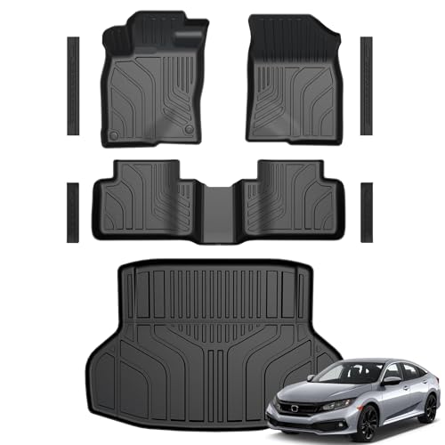 GALVAGNITE Floor Mats for Honda Civic 2016-2021 All Weather Floor Mats Trunk Cargo Liner and Door Sill Guards Accessories Full Coverage Set (Fit Sedan Models)