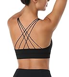 LEXISLOVE Strappy Sports Bras for Women Criss Cross Back Medium Support Workout Yoga Padded Sports Bra with Removable Cups Black XXL
