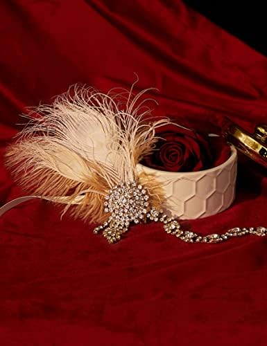 BABEYOND 1920s Feather Headband Peacock Headpiece Crystal Vintage 1920s Flapper Feather Headband Great Gatsby Costume Accessories Roaring 20's Accessories (Gold)