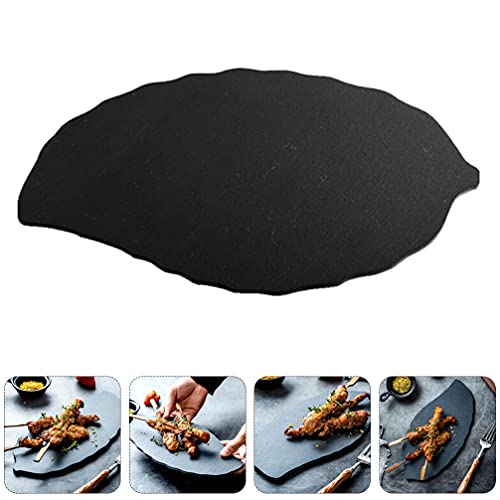 Cabilock Spaghetti Noodles Slate Stone Serving Platter Leaf Shape Cheese Board Charcuterie Tray Display Plate For Appetizers Dessert Sushi Cake Black 28X14Cm Japanese Decor #TOP4