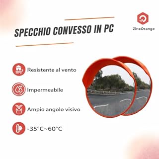 Specchio Convesso da 80cm ZincOrange – Specchio di Sicurezza per Angoli Ciechi, Parcheggi, Garage e Magazzini – Uso Interno ed Esterno (colore arancione, 80cm)