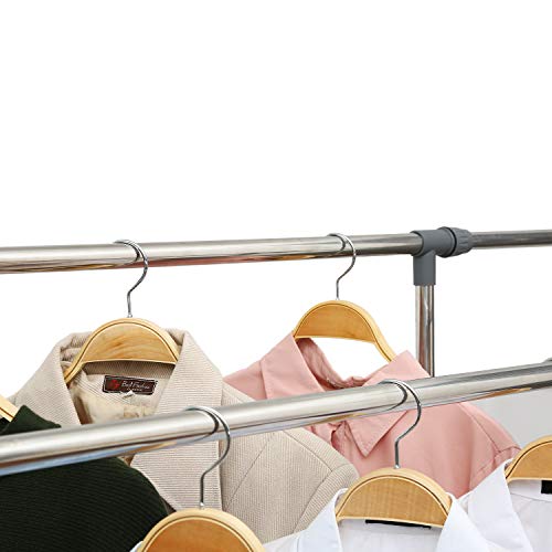 HOME BI Adjustable Garment Rack with 2 Tier Metal Shelf for Shoes Boxes, Rolling Clothes Organizer, High Capacity,Stainless Steel,Heavy Duty up to 110 pounds,Grey