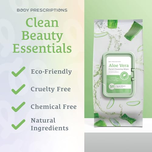 Image of Body Prescription Makeup Cleansing Wipes - Gentle and Effective Face Wipes, 50 Count (Pack of 2), Aloe Vera
