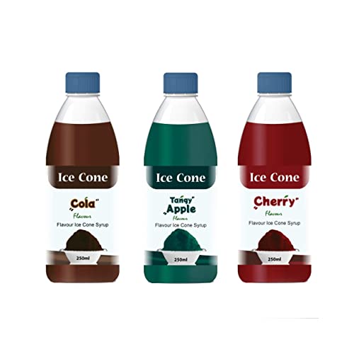 Jarabe para Cono de Hielo, Jarabes de Sabores Populares Mixtos, se puede usar con All Slush| Slushie Machines Tangy Manzana, Cola, Cereza Cada 250 ml (Paquete de 3)