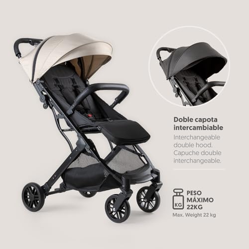 Carrinho de passeio Interbaby | Carrinho de bebé desde o nascimento até 48 meses ou 22 kg, botão dobrável rápido, amortecedores, capóta XXL intercambiável, carrinho de bebé Minimum Plus Space bege