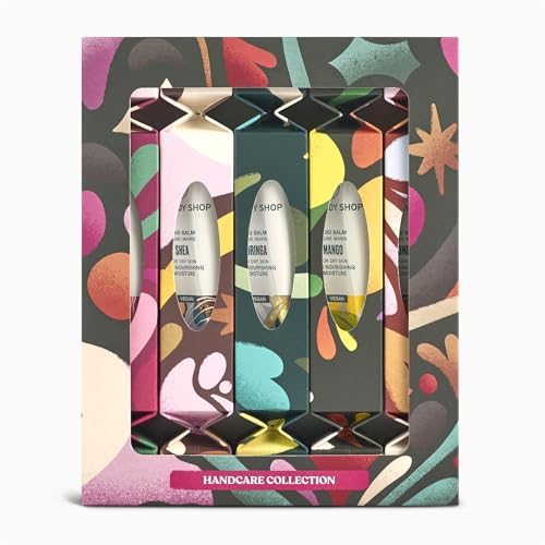 The Body Shop Hand Care Collection Gift Set (5x 30ml), Festive Mini Crackers with Shea, Mango, Almond Milk, Moringa & British Rose Hand Balms, Nourishing Moisturisers, Vegan