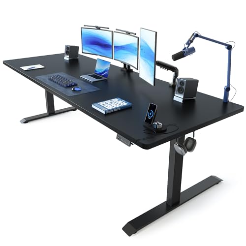 Image of FEZIBO 83 x 37 Inch Standing Desk with Integrated Dual-Beam, Cable Management, 3 Memory Height Adjustable Computer Desk for Home Office Workstation, 1 inch Thick Large 3-Piece Desktop Black