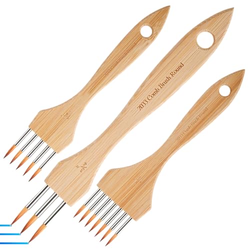 Aufquwk Pinceles Artísticos,3 Piezas con Textura de Nylon y Lana - Juego de Pinceles de con Peine - para Principiantes Y Adultos En Manualidades, Cerámica, Lienzo Y