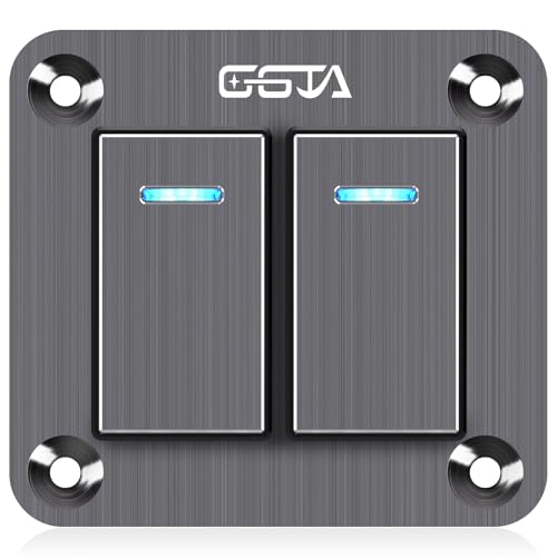 GGTA Rocker Switch Panel Waterproof，12v-24v Aluminum Waterproof Boat Marine Toggle On/Off Switch for Car Pickup Rv SUV Uvt ATV Motorcycle (Grey, 2Gang)