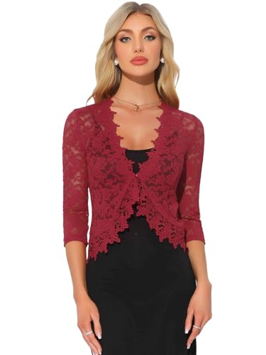 Image of Allegra K Floral Lace Shrugs for Women's Evening 3 /4 Sleeves Formal Elegant Bolero Cardigan