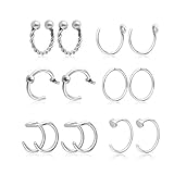PiercingJ 12pcs Mixed Stainless Steel 16G / 18G / 20G Nose Rings Hoop Fake Nose Studs Cartilage Tragus Daith Septum Ear Cuff Helix Nipple Eyebrow Captive Ring Body Piercing