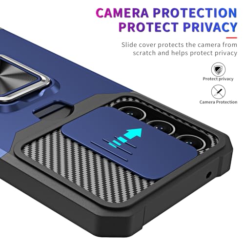 Image of LuxuryKase Shockproof Armor Case for Samsung Galaxy S26 Plus | Slide Camera Cover | Hidden Card Slot | Rotating Ring Kickstand | Magnetic Car Mount Support | Military Grade Protection - Blue