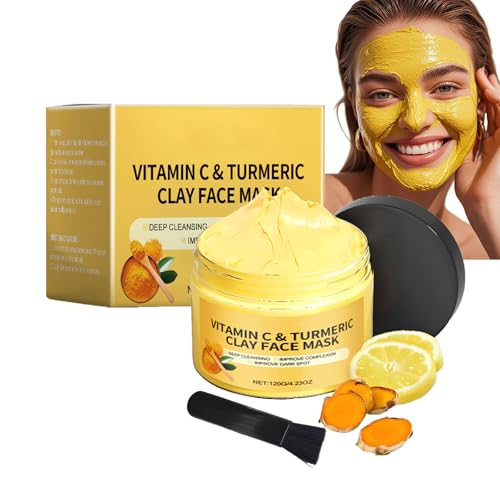 Mascarilla Arcilla,Quita Puntos Negros Mascarilla,Mascarilla Facial De Arcilla Con Vitamina C Y CúRcuma,Limpieza Profunda,Reduce Manchas Y Puntos Negros,Controla Grasa,Minimiza Poros,Ilumina