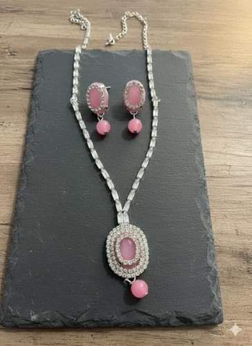 Crystal Teardrop Necklace And Earrings Set, Blue Rhinestone Jewelry, Silver Tone Chain_3189 image 3