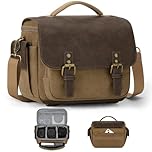 RAINSMORE Camera Bag, Small Camera Case for DSLR/SLR/Mirrorless, Vintage Canvas Camera Sling Bag for Photographers with Waterproof Rain Cover & Tripod Holder