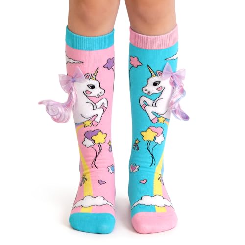 Bibalabili Crazy Socks for Kids - Cute Girls Knee High Silly Socks Fun Madmia Style Colorful Cute Animal Knee High Socks (Cute Unicorn)