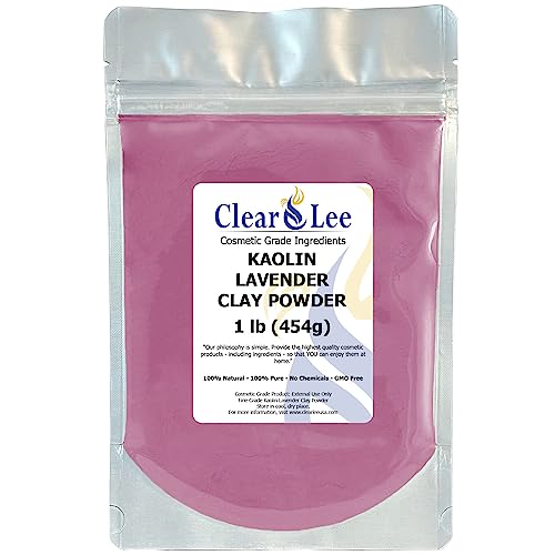 ClearLee Kaolin Lavender Clay Cosmetic Grade Powder - 100% Pure Natural Powder - Great For Skin Detox, Rejuvenation, and More - Heal Damaged Skin - DIY Clay Face Mask (1 lb)