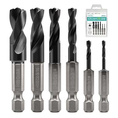 OSTTE 6Pcs M35 Cobalt Stubby Drill Bit Set TiAlN Coated 7 Cutting Edges