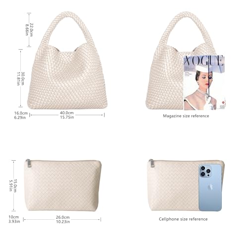 Image of Woven Tote Bag for Women, Fashion Woven Bags for Women Vegan Leather Shoulder Handbags Large Summer Beach Travel Bag