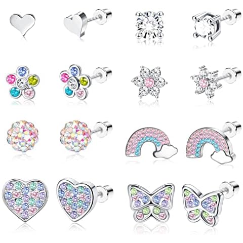Jstyle 8 Pairs Surgical Stainless Steel Hypoallergenic Stud Earrings for Girls Women Flat Back Earrings with Screw Back Cover